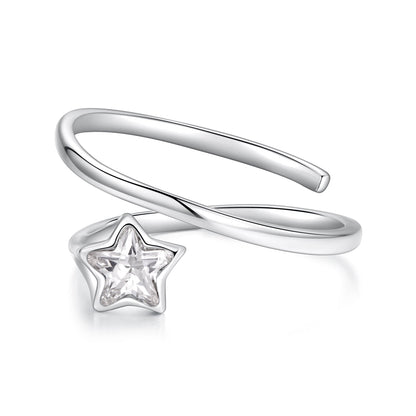 Sterling Silver White Gold Plated CZ Star Ring