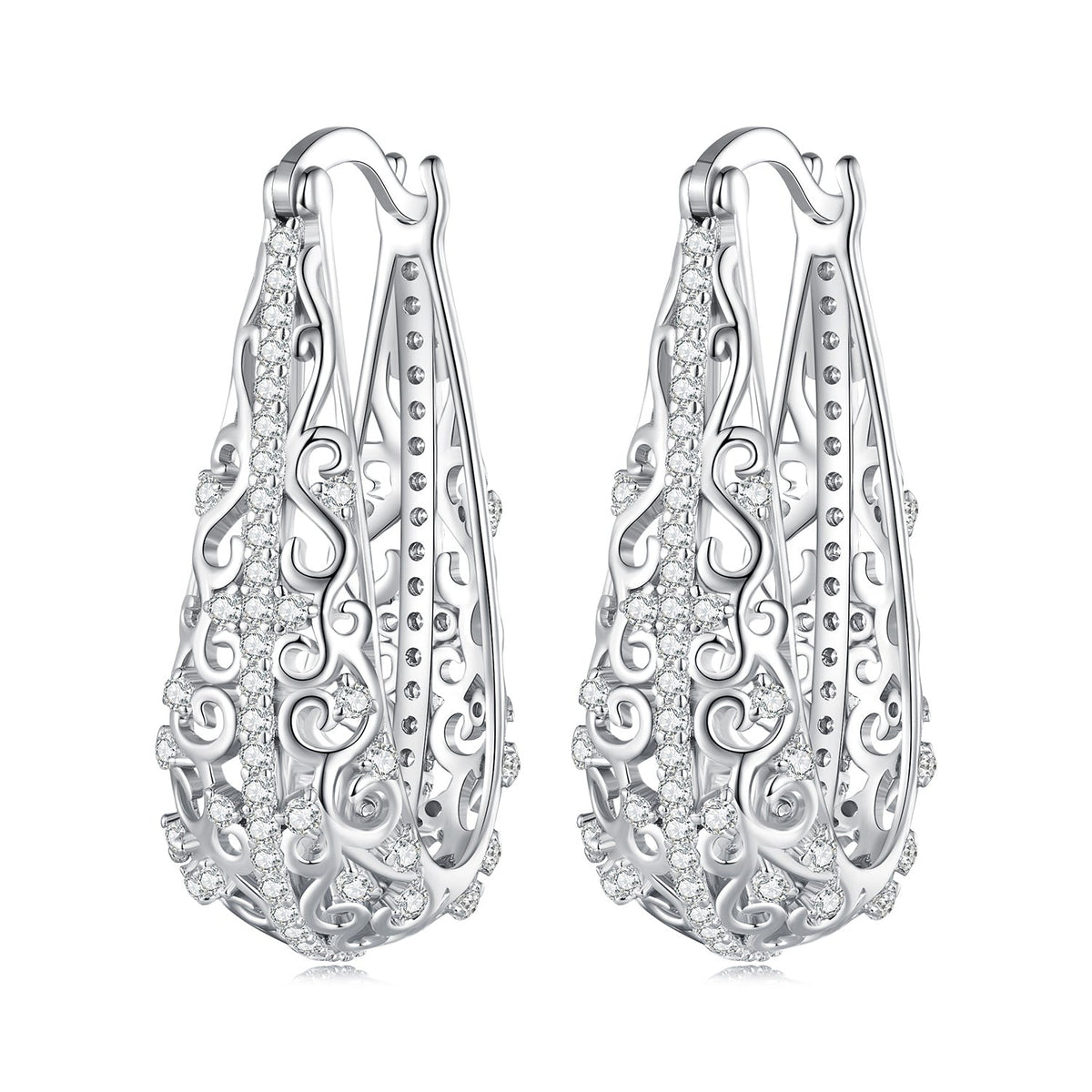 Sterling Silver Pavé Cubic Zirconia Hoop Earrings