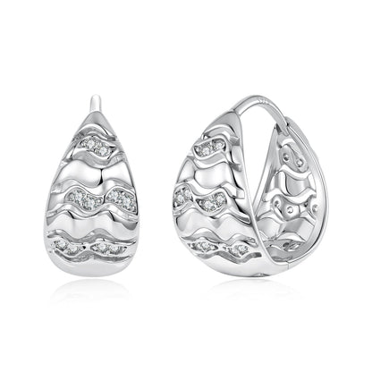 925 Sterling Silver White Gold Plated CZ 1.4 x 0.7 cm Hoop Earrings for Women