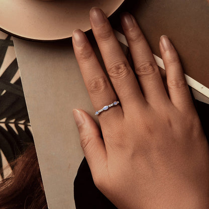 Sterling Silver Synthetic Opal and CZ Ring