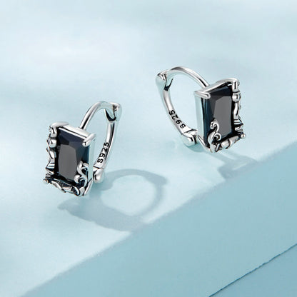 Sterling Silver Oxidized Cubic Zirconia Pavé Hoop Earrings