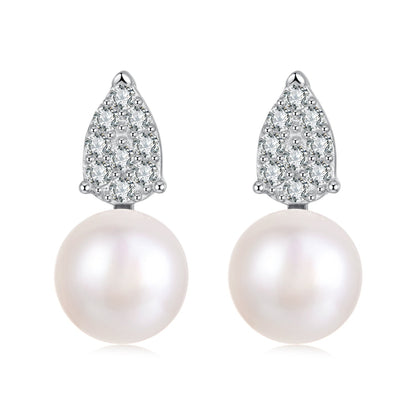 Sterling Silver Moissanite & Freshwater Pearl Earrings