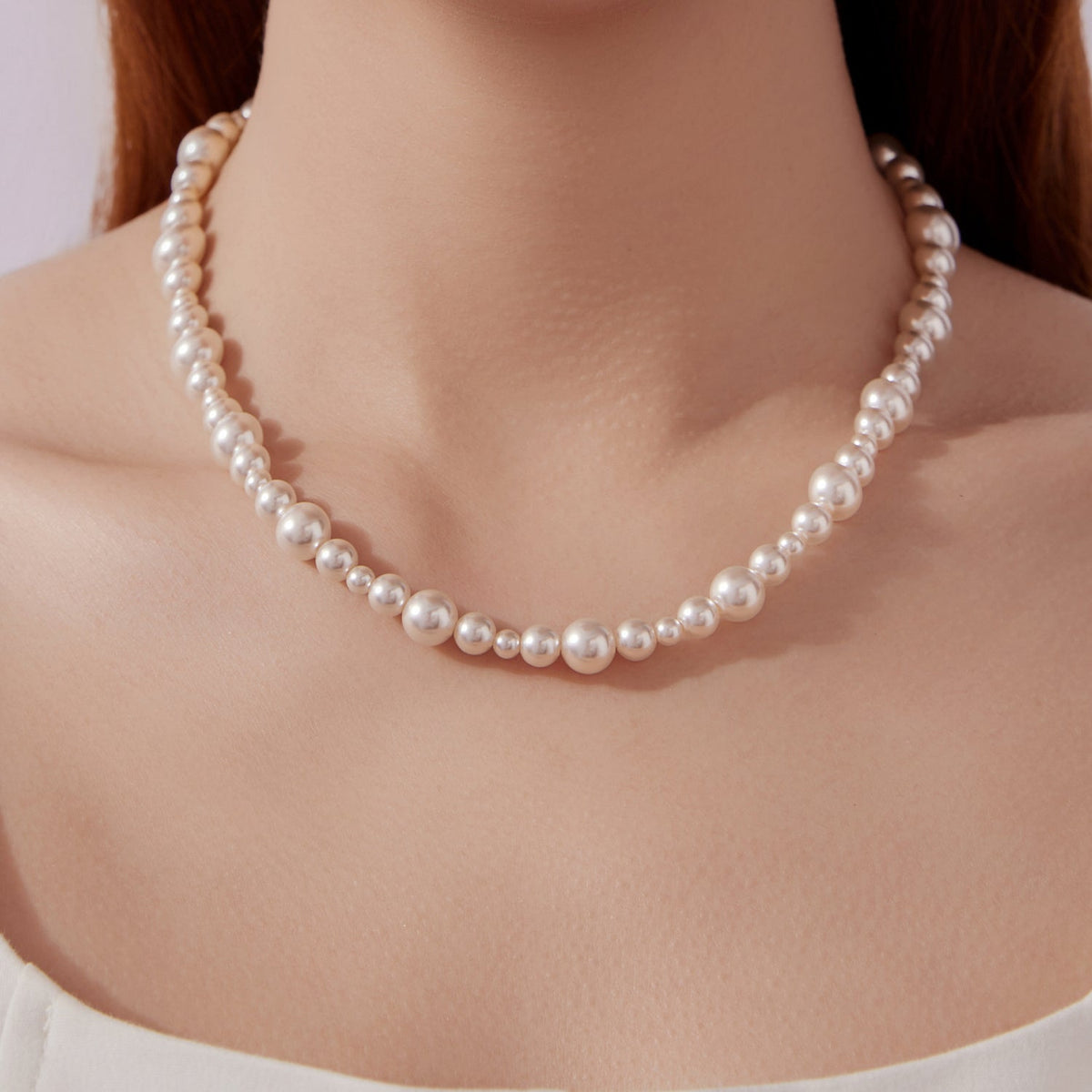 Sterling Silver White Gold Plated Synthetic Pearl Necklace