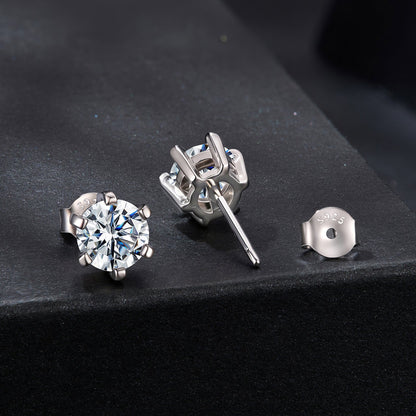 Sterling Silver White Gold Plated Moissanite Stud Earrings