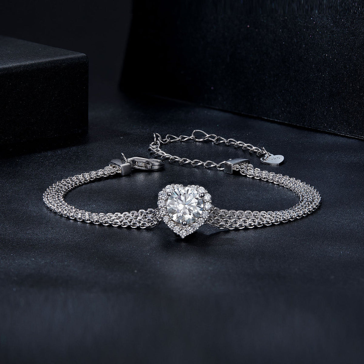 Sterling Silver White Gold Plated Moissanite & CZ Pave Bracelet