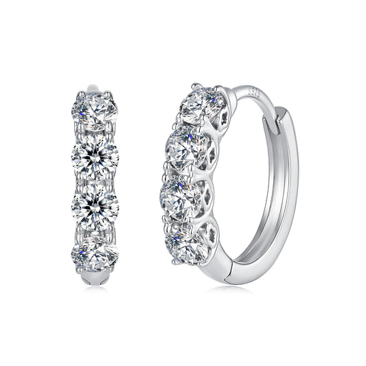 White Gold Plated Sterling Silver Moissanite Hoop Earrings
