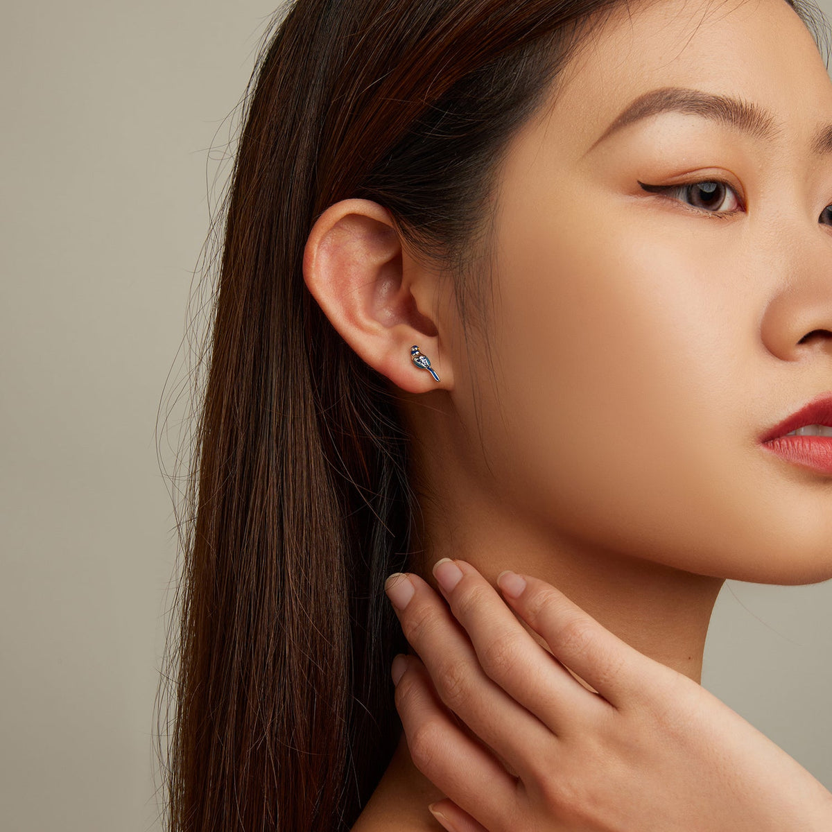 Sterling Silver Enamel Pavé CZ Bird Stud Earrings
