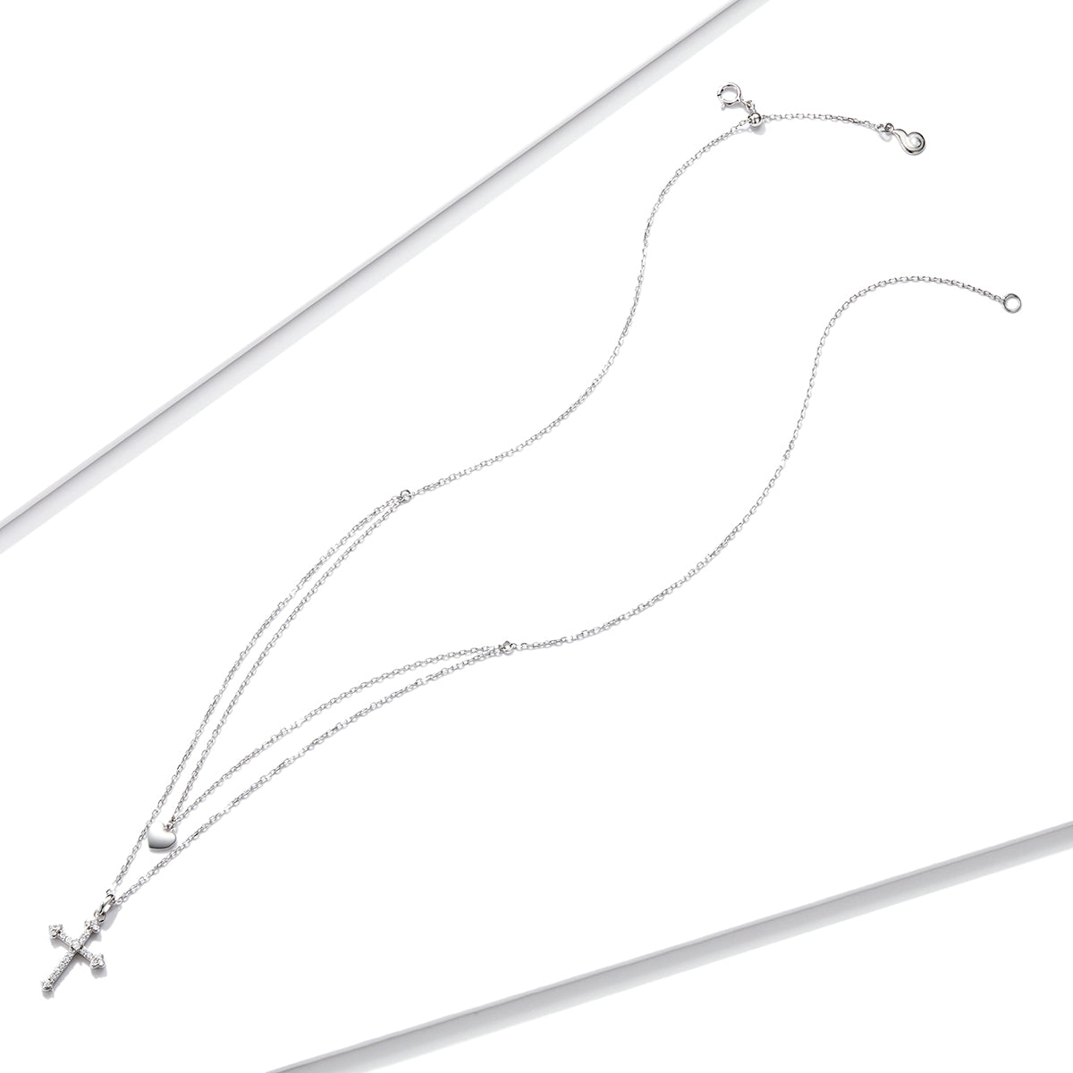 Sterling Silver Platinum Plated Cubic Zirconia Adjustable Necklace