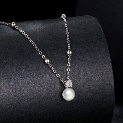 Sterling Silver Moissanite and Freshwater Pearl Necklace