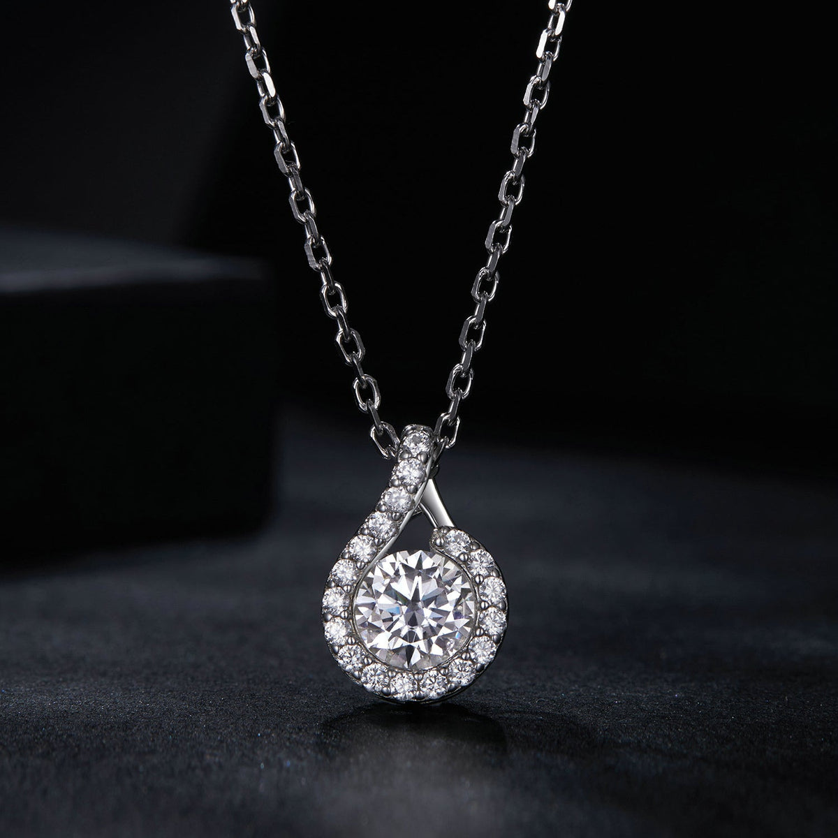 Sterling Silver Moissanite and CZ Pavé Pendant Necklace