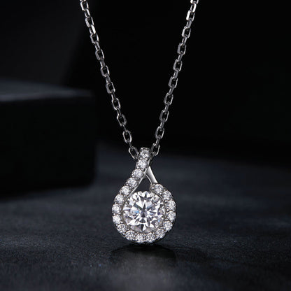 Sterling Silver Moissanite and CZ Pavé Pendant Necklace