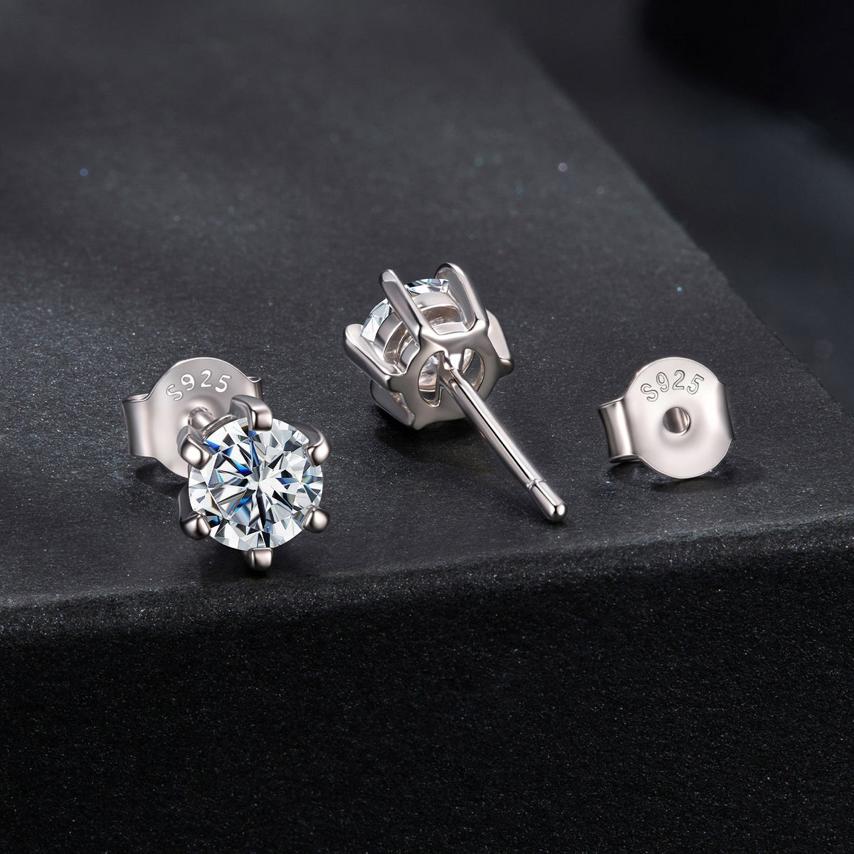 Sterling Silver White Gold Plated Moissanite Stud Earrings