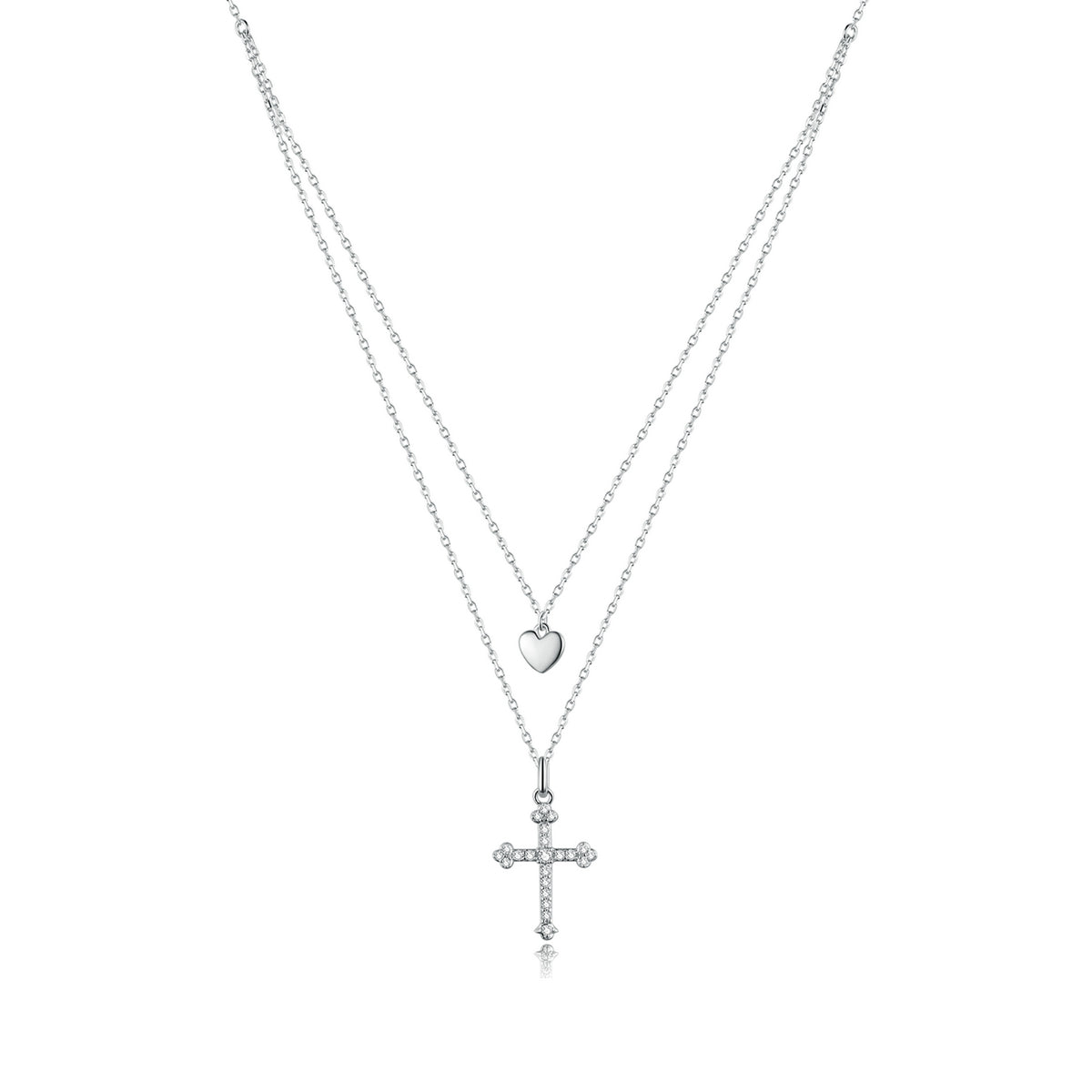 Sterling Silver Platinum Plated Cubic Zirconia Adjustable Necklace