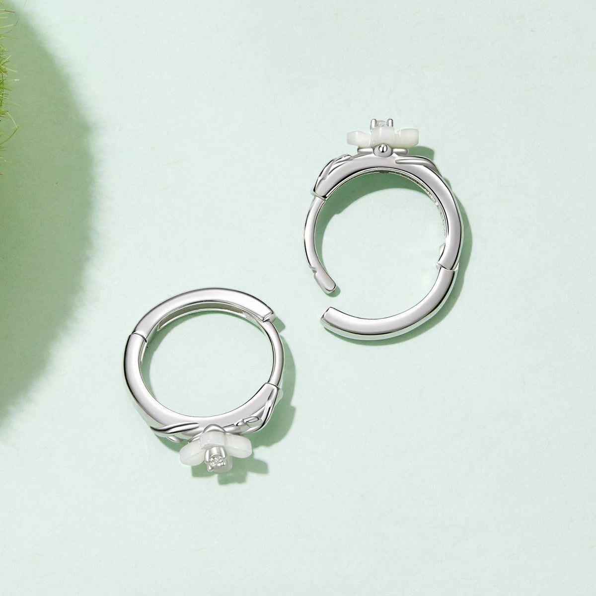 Sterling Silver Nacre and Pavé CZ Hoop Earrings