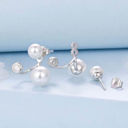 Sterling Silver CZ and Synthetic Pearl Earrings