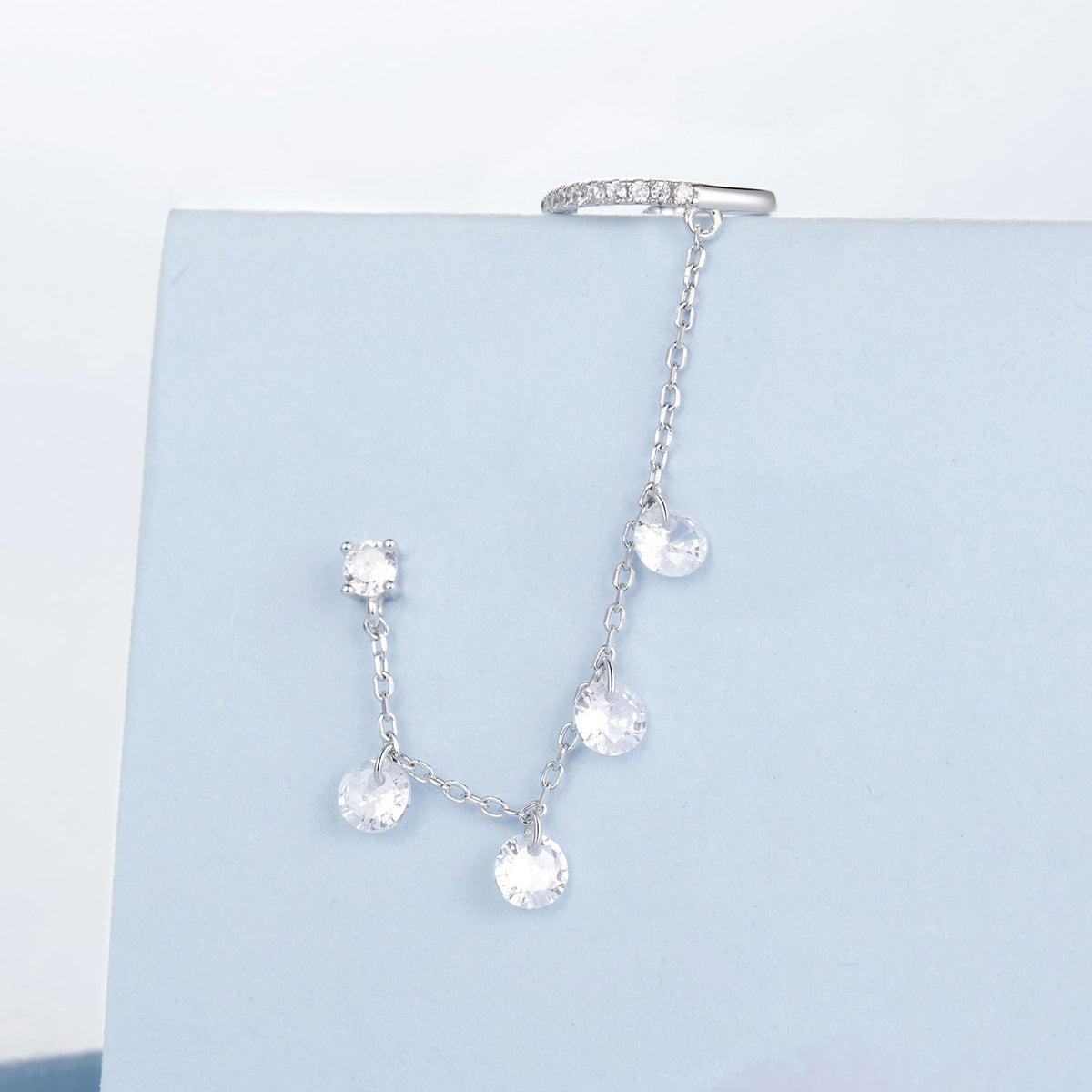 Sterling Silver White Gold Plated Pave CZ Drop Earrings