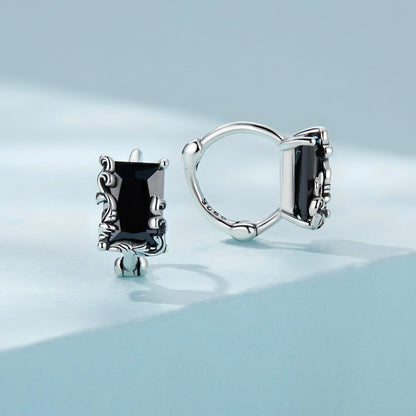 Sterling Silver Oxidized Cubic Zirconia Pavé Hoop Earrings
