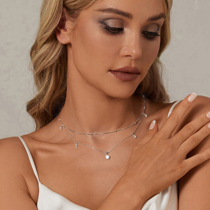 Sterling Silver White Gold Plated Moissanite Necklace