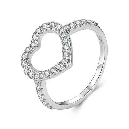 925 Sterling Silver White Gold Plated Moissanite Heart Size 6 Ring for Women