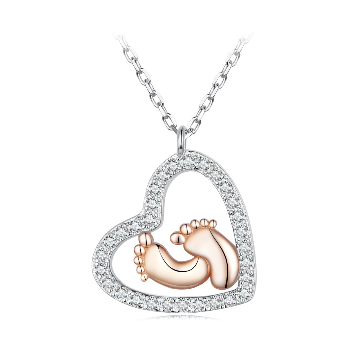 Sterling Silver Cubic Zirconia Rose Gold and Platinum Finish Necklace