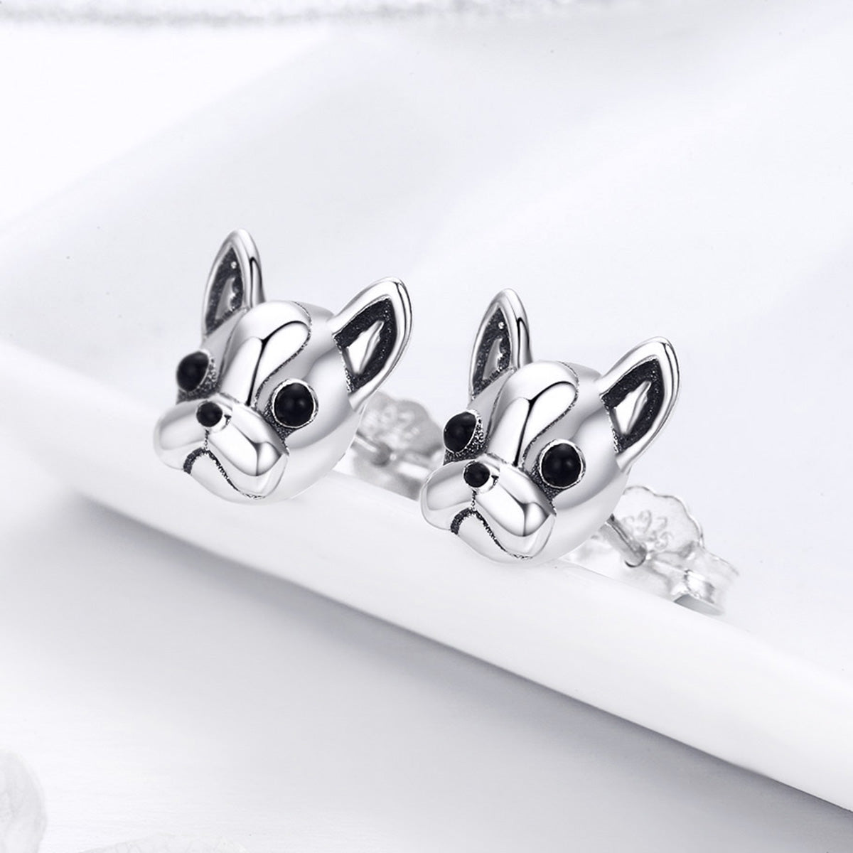 Silver Oxidized Enamel Stud Earrings