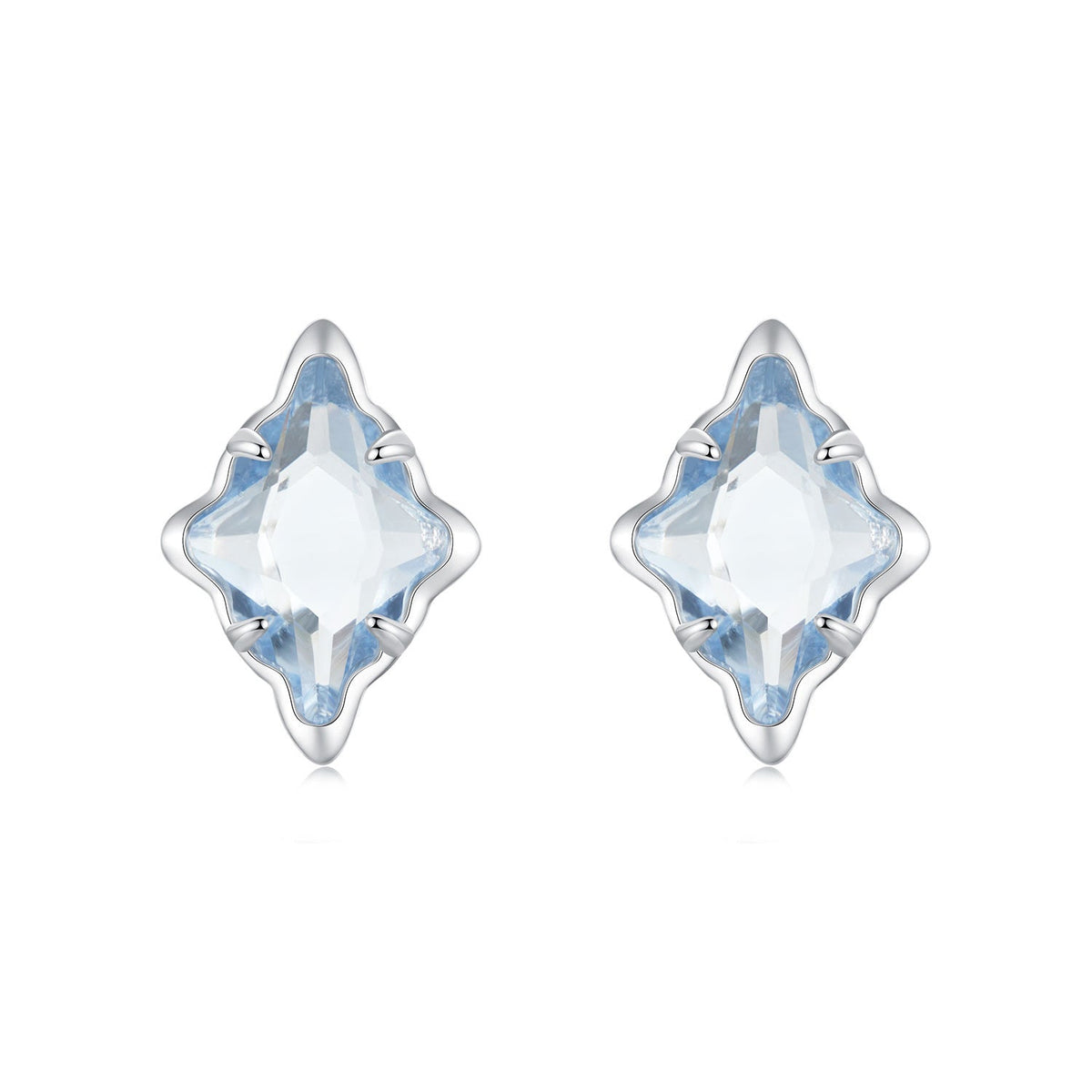 Sterling Silver Transparent Glass White Gold Plated Earrings