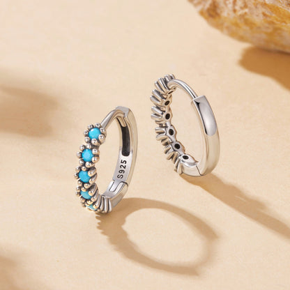 Sterling Silver Synthetic Turquoise Hoop Earrings