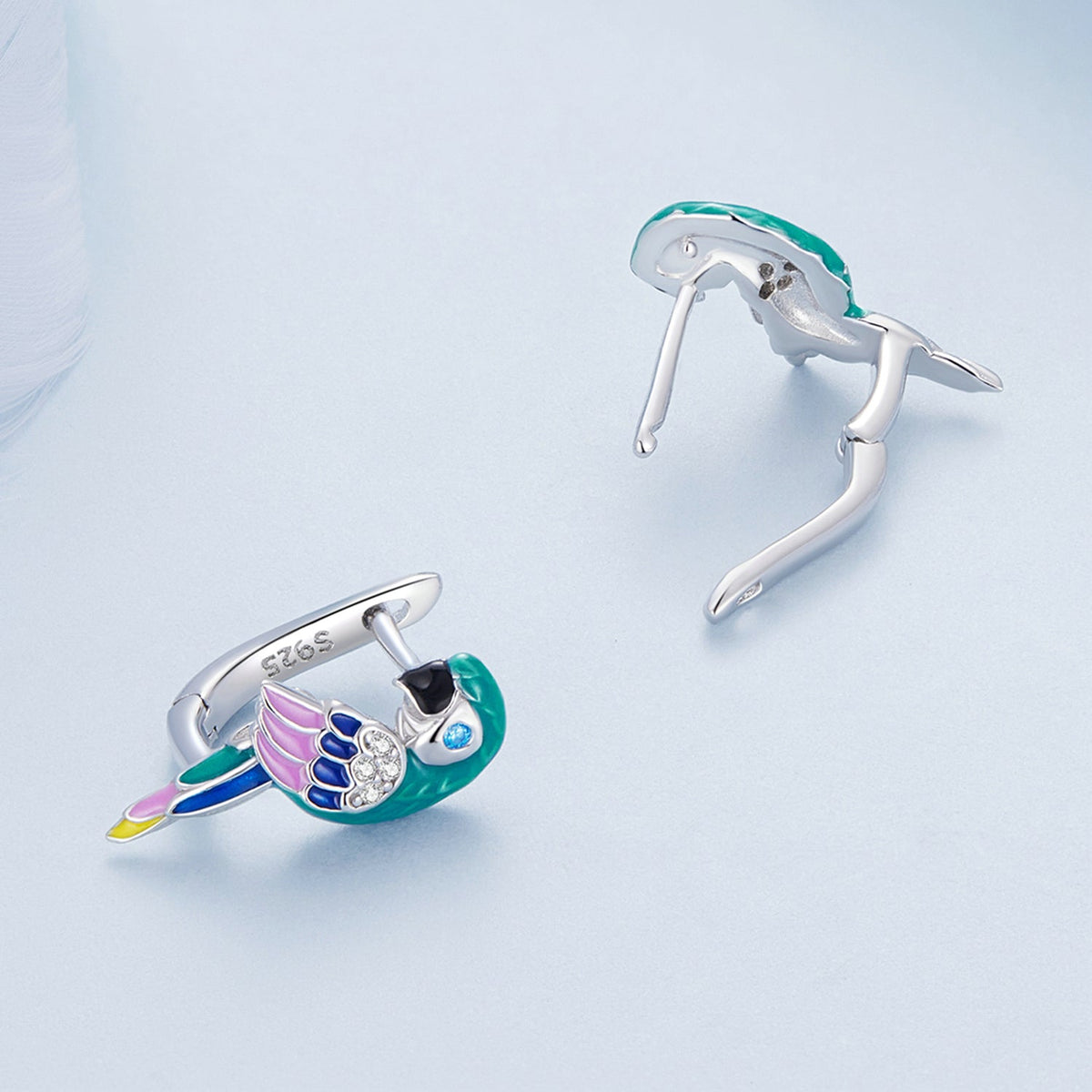 Sterling Silver Enamel CZ Pavé Earrings