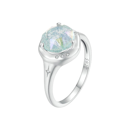 Sterling Silver CZ and Glass Ring