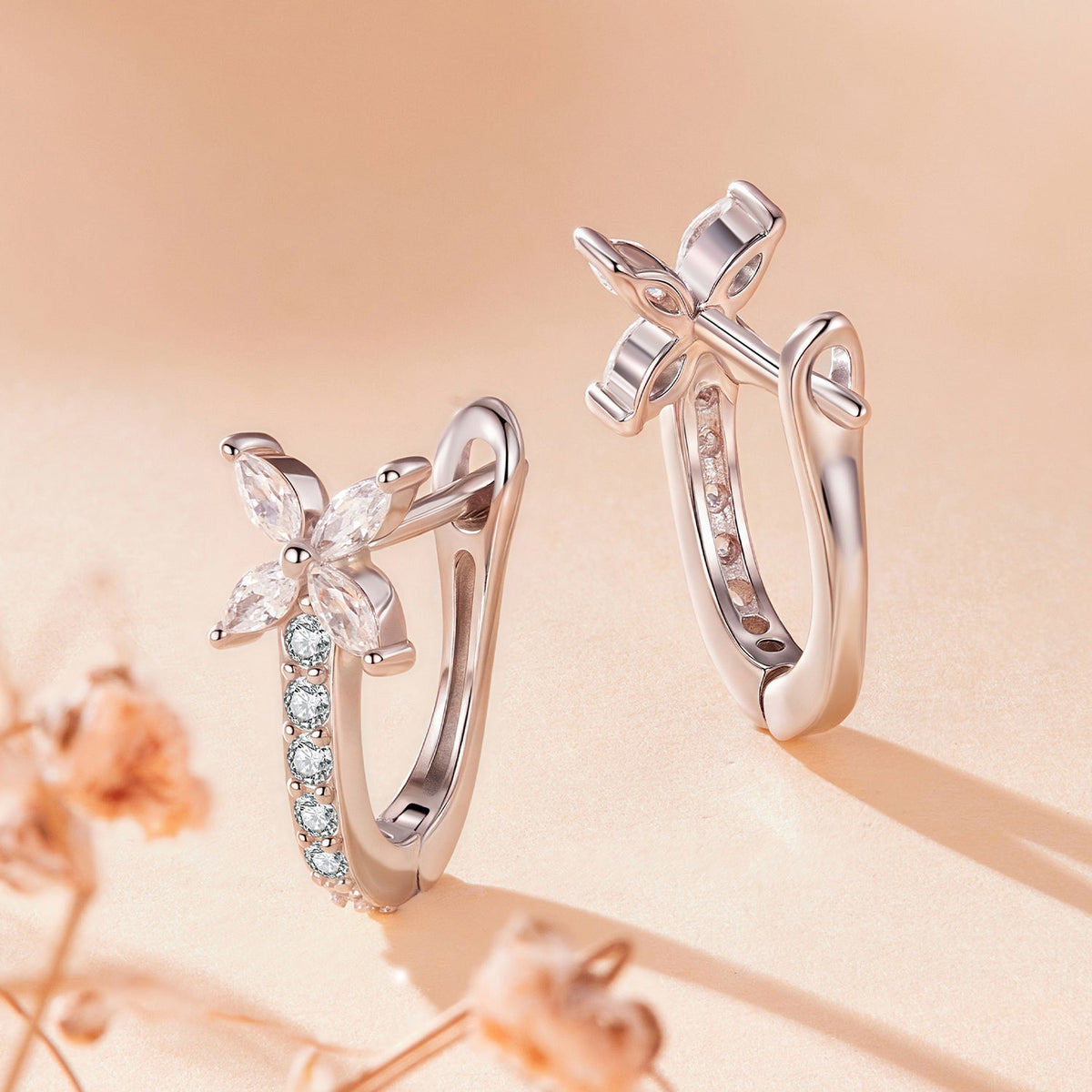 Sterling Silver White Gold Plated Cubic Zirconia Pavé Earrings