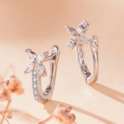 Sterling Silver White Gold Plated Cubic Zirconia Pavé Earrings