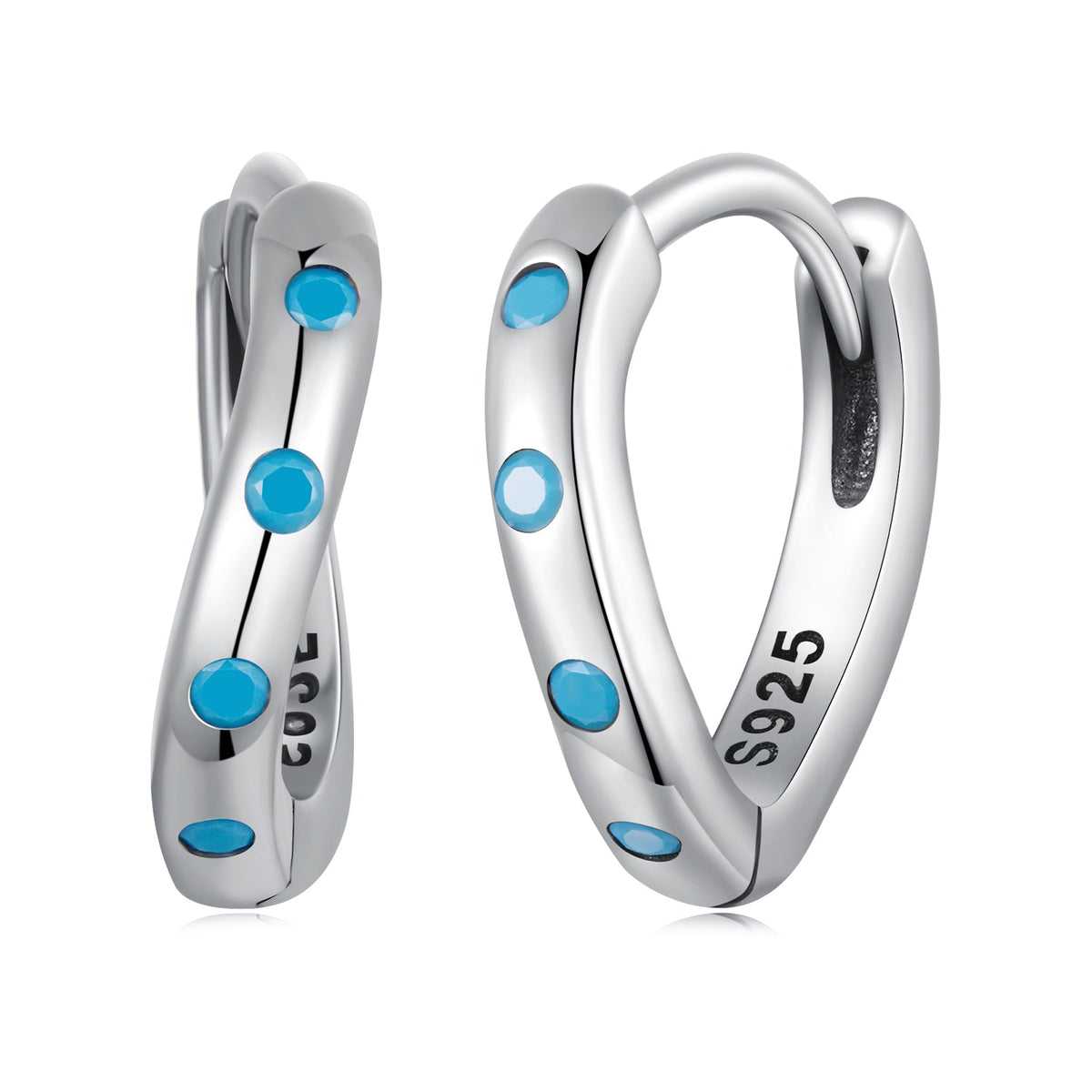 Sterling Silver Synthetic Turquoise Oxidized Hoop Earrings