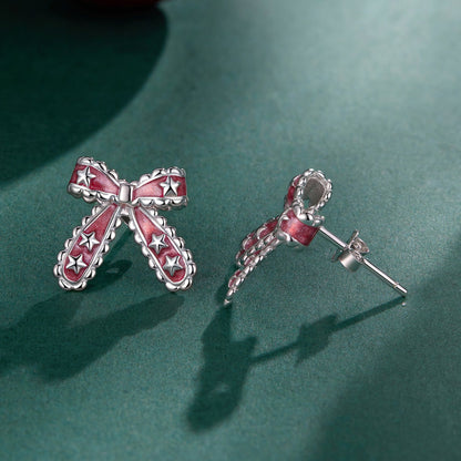 Sterling Silver White Gold Plated Enamel Earrings
