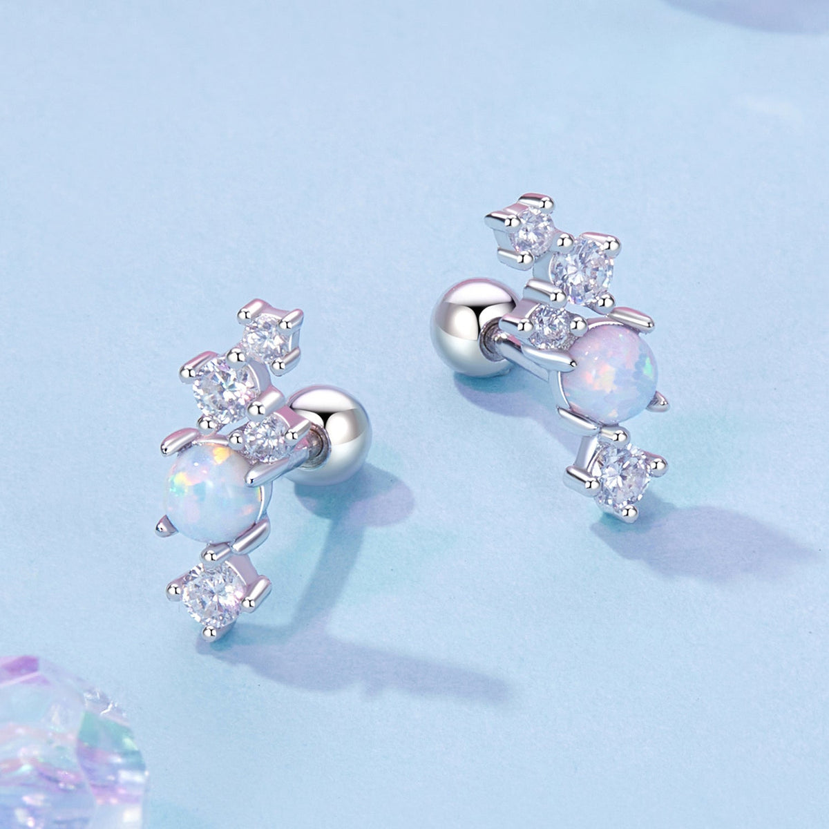 Sterling Silver Translucent Opal Pavé Drop Earrings