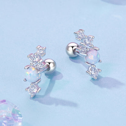 Sterling Silver Translucent Opal Pavé Drop Earrings
