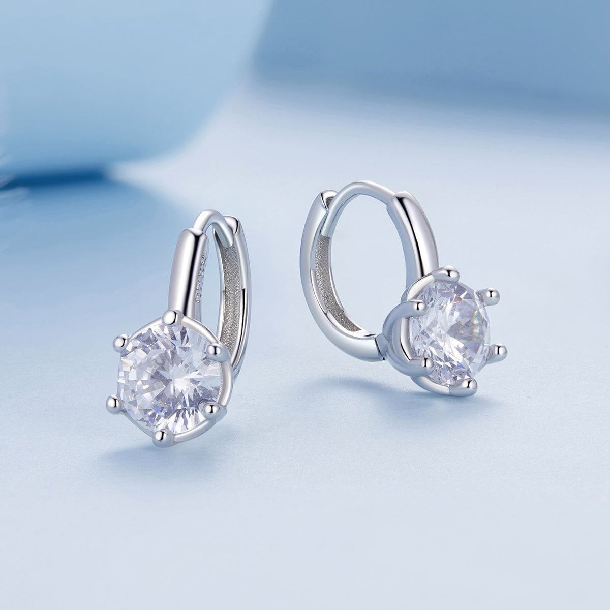 Platinum Plated Sterling Silver Cubic Zirconia Pavé Hoop Earrings