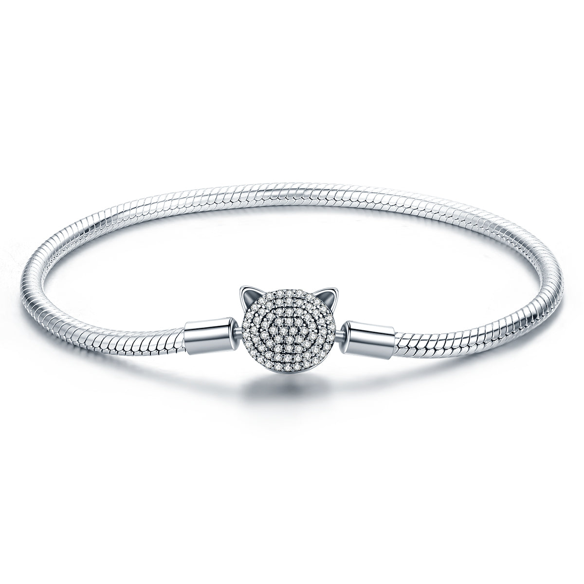 Sterling Silver Cat Head Charm Bracelet