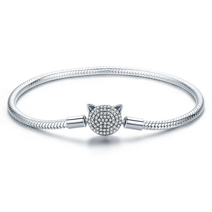 Sterling Silver Cat Head Charm Bracelet