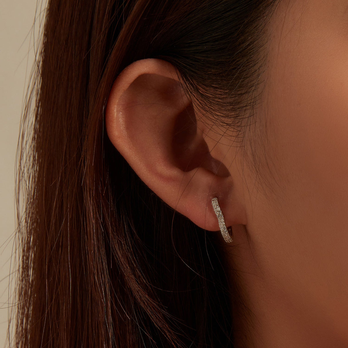 Sterling Silver Cubic Zirconia Pave Hoop Earrings