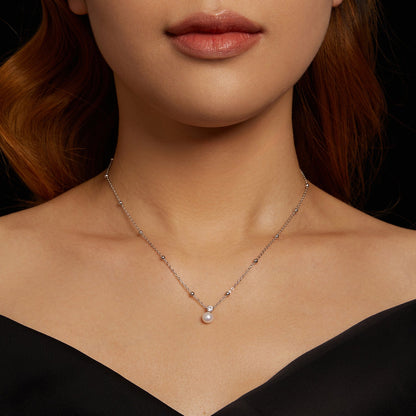 Sterling Silver Moissanite and Freshwater Pearl Necklace