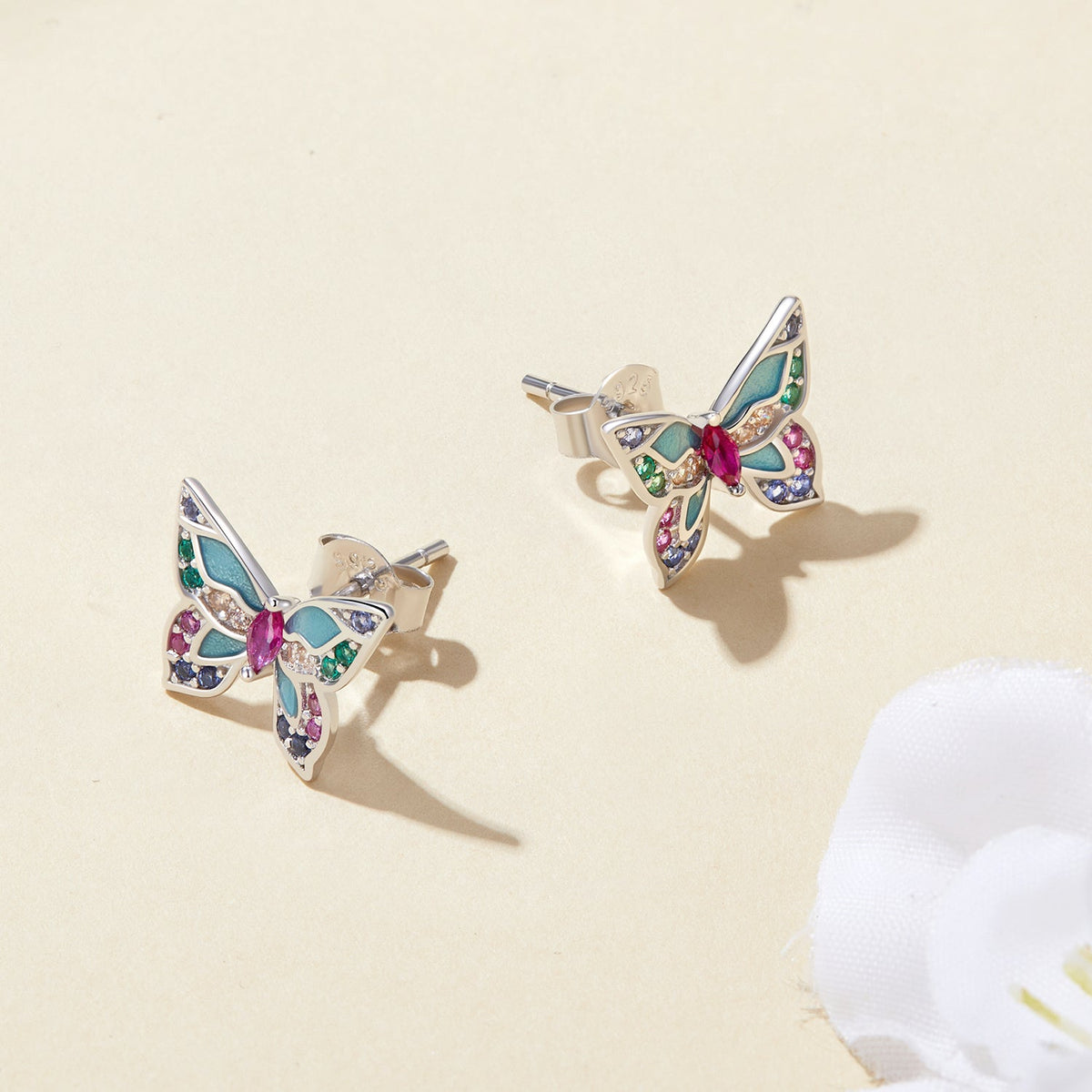Sterling Silver Enamel and Cubic Zirconia Earrings