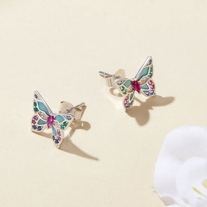 Sterling Silver Enamel and Cubic Zirconia Earrings
