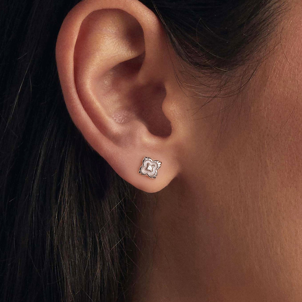 Sterling Silver Moissanite Nacre Stud Earrings