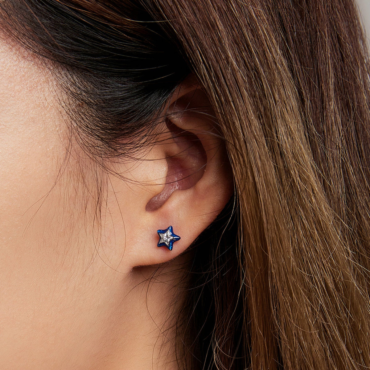 Sterling Silver Enamel Cubic Zirconia Stud Earrings