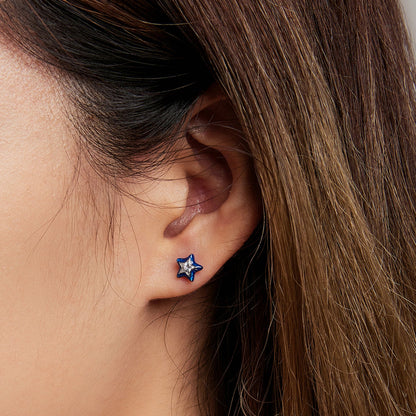 Sterling Silver Enamel Cubic Zirconia Stud Earrings
