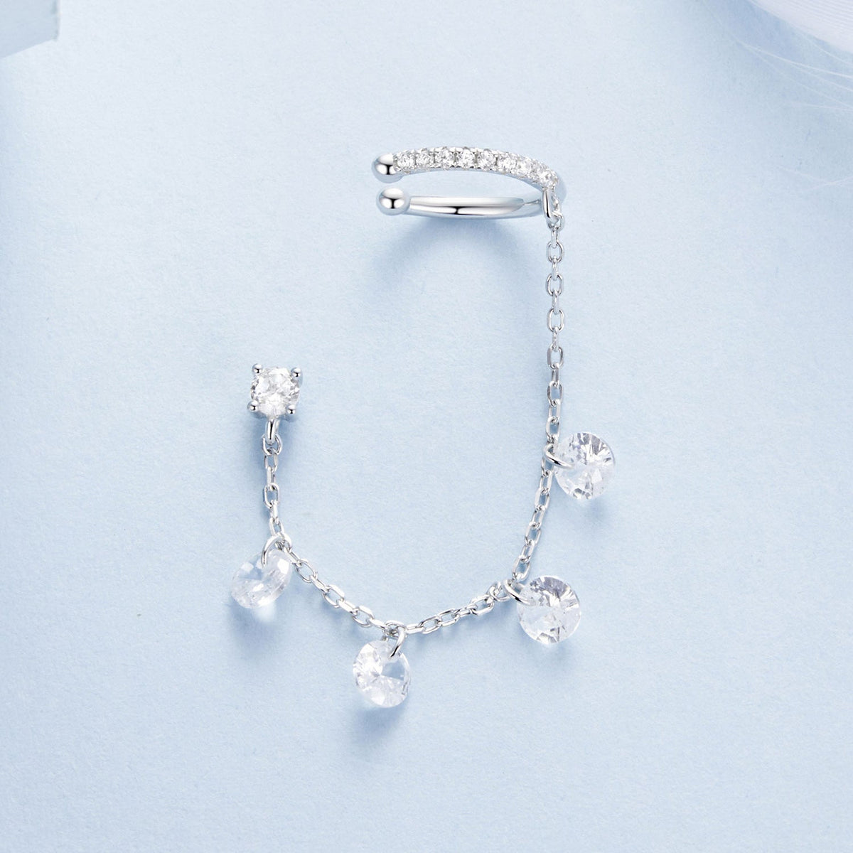 Sterling Silver White Gold Plated Pave CZ Drop Earrings