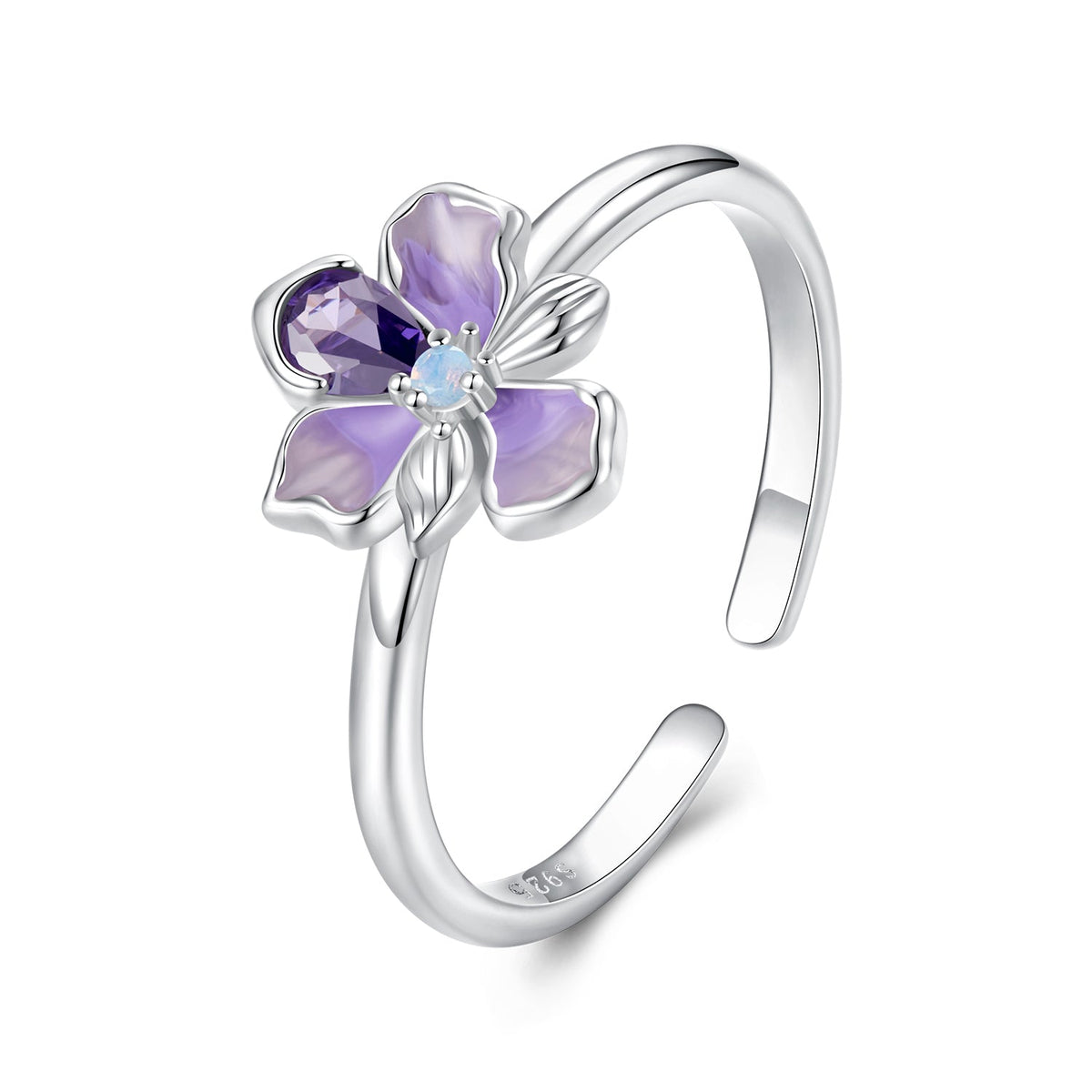White Gold Plated Nano Opal and CZ Sterling Silver Ring