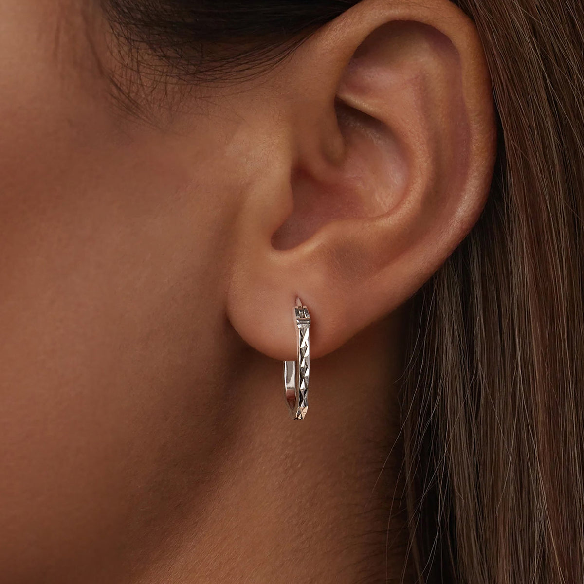 Sterling Silver White Gold Plated Hoop Earrings