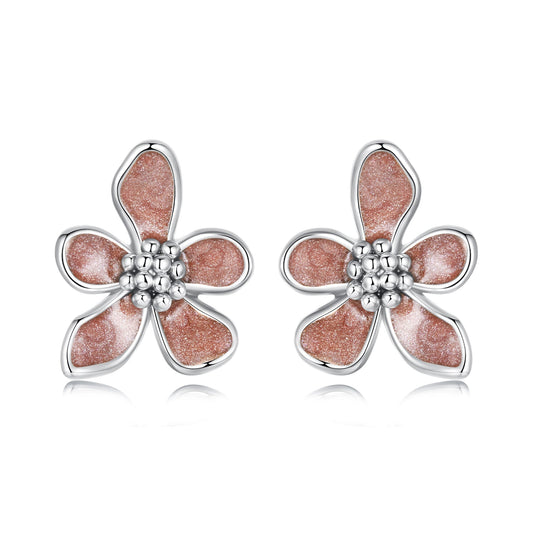 Sterling Silver White Gold Plated Enamel Earrings