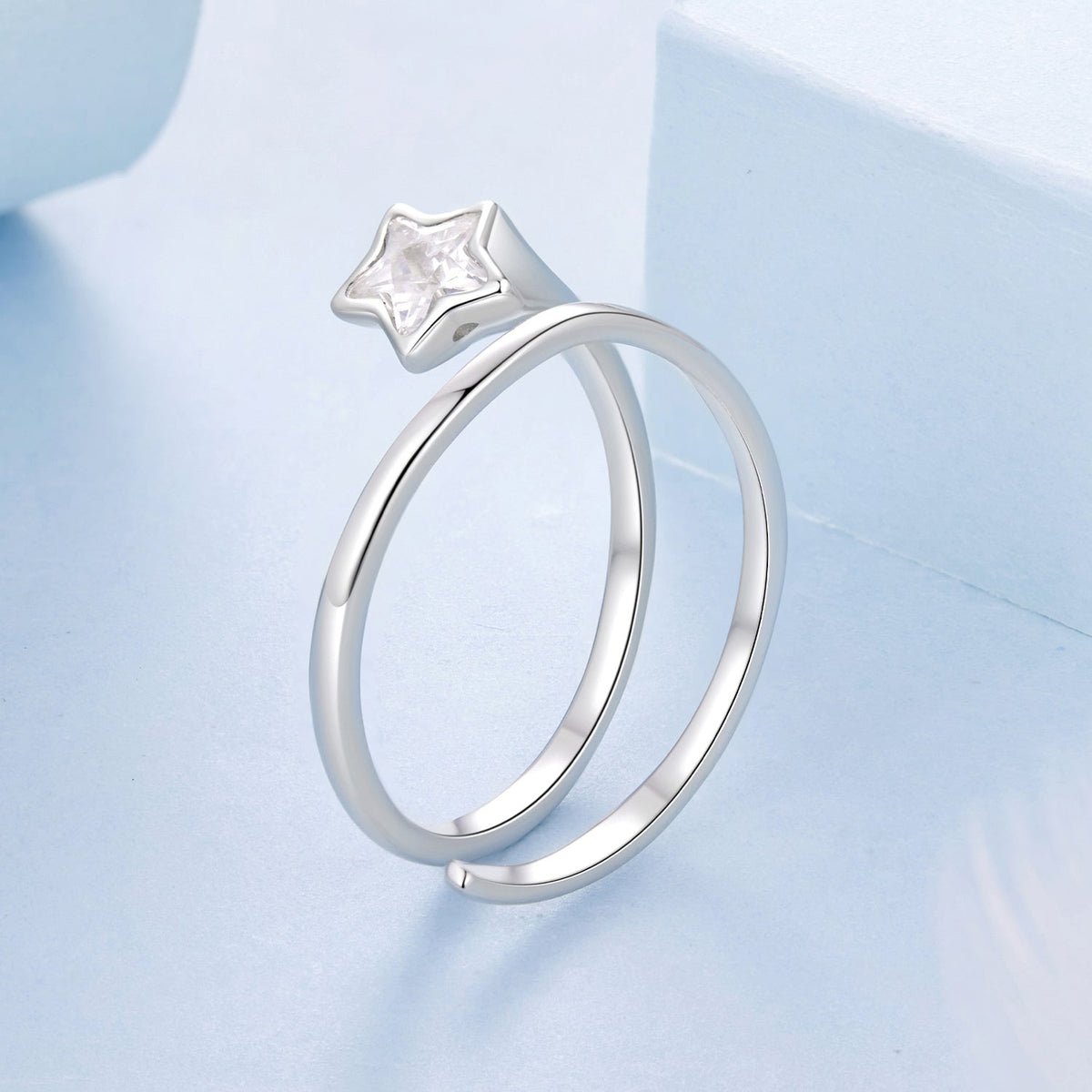 Sterling Silver White Gold Plated CZ Star Ring
